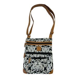 Stone Mountain USA Quilted Cotton Crossbody Bag – Black & White Floral – 11" x 9